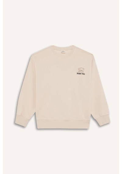 Defacto Kız Çocuk Oversize Geniş Kalıp Bisiklet Yaka Baskılı Sweatshirt E6755a825auer230 Ekru