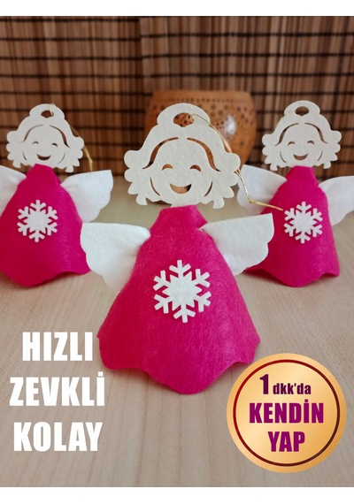 Fuşya Keçe Yılbaşı Melek Süsü 3'lü Set - Kendin Yap Kolay Etkinlik