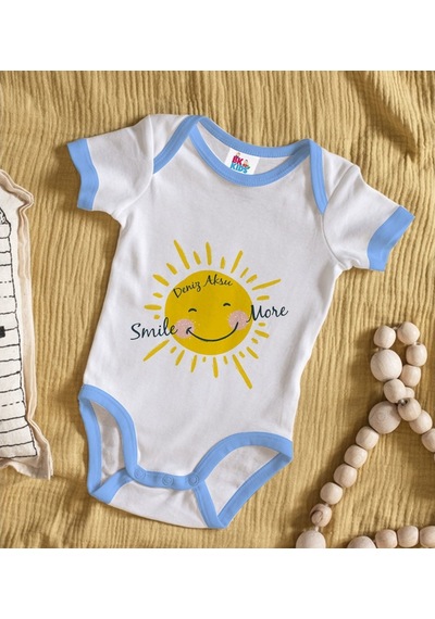 Bitmeyenkartus Bk Kids Kişiye Özel Mavi Bebek Body Zıbın - Model 106 Çok Renkli