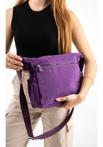 Baginn Kadın Postacı Çanta Hafif Klinkır Kumaş Çok Cepli Çapraz Askılı Omuz Çantası 28 24 Cm Günlük Çanta Mor