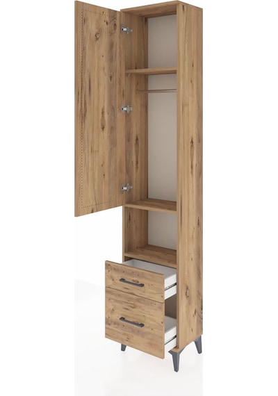 Arges Dolap 3 Raflı 2 Çekmeceli Tek Askılı 44x30x221 Çam-çam Çam