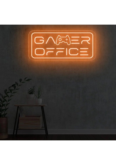 Gamer Offıce Yazılı Ve Şekilli Neon Tabela Turuncu