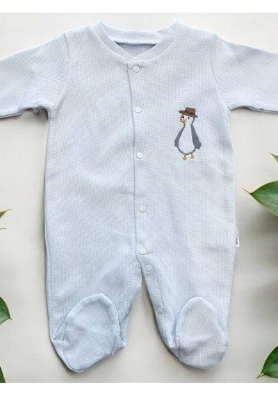 Bebidof Erkek Bebek Penguen Desenli Çıtçıtlıı Tulum-15129 Mavi