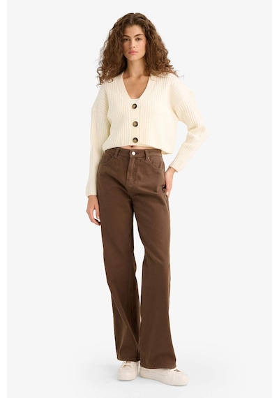 Defacto Regular Fit V Yaka Düğmeli Triko Hırka R1389az25wner105 Ekru