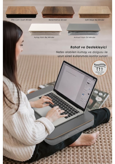 Keyif Çalışma Tepsisi Yastıklı Dizüstü Bilgisayar Laptop Kucak Yatak Koltuk Kahvaltı Minderli Siyah