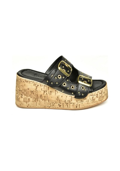 Fox Shoes U996753509 Siyah Dolgu Topuklu Kadın Ayakkabı Siyah-suni Deri