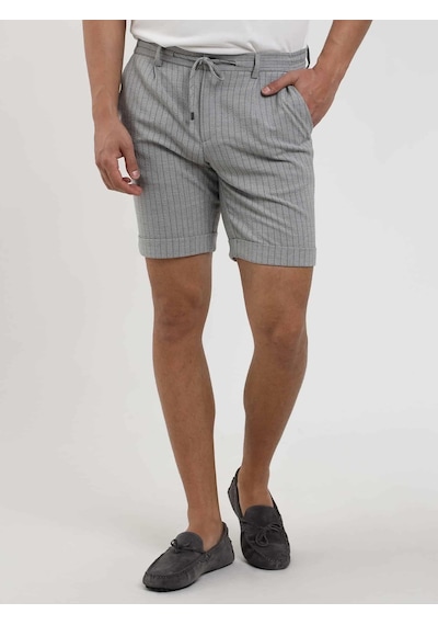 Dufy Gri Erkek Slim Fit Çizgili Casual Short - 104668-Gri