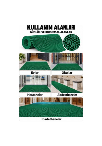 Hortumtech Zmat Yıldız Paspas Kaydırmaz Pvc Islak Zemin Duş Havuz Su Tahliyesi 5 Mm - Yeşil 90 X 900 Cm
