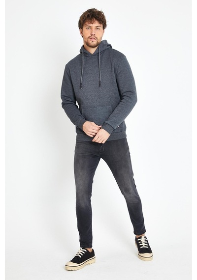 Polostate Erkek Kapüşonlu Kanguru Cep 3 İplik Sweatshirt Antrasit