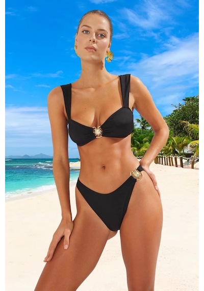 Ersefa Tasarım Bikini Takımı Uv Korumalı Şık Detaylı Klora Dayanıklı Pla Siyah
