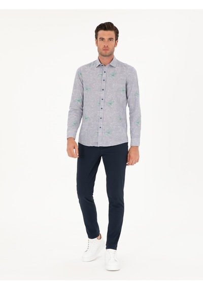 Cacharel Lacivert Slim Fit Beli Bağcıklı Kanvas Pantolon