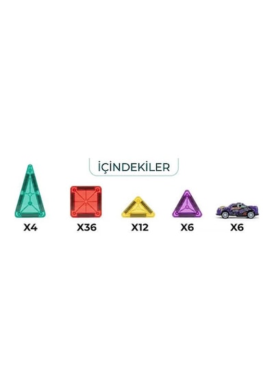 Kzl Mini Magnetic Arabalı Manyetik Yapı Blokları Seti 3.75 Cm 64 Parça Ch1521
