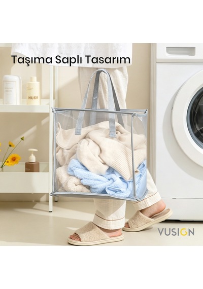 Vusign Katlanabilir Fileli Kirli Çamaşır Sepeti, Beyaz
