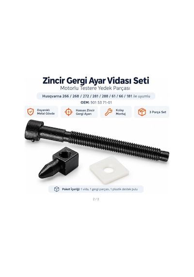 Algaride Motorlu Testere Husqvarna 61 268 272 281 288 66 181 Uyumlu Zincir Gergi Ayar Vidası Seti