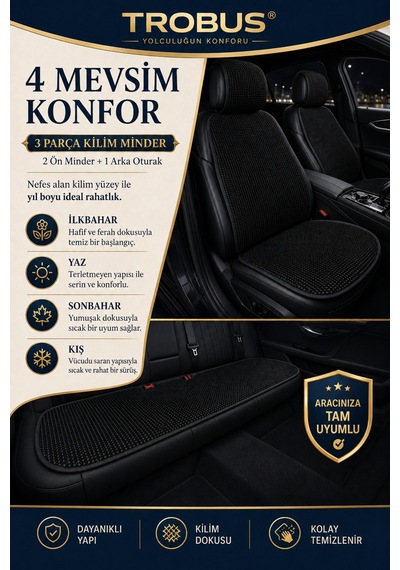 Hyundai Elantra 2016-2020 Üniversal Örme 3 Parça Minder Terletmez Kaymaz Taban Siyah