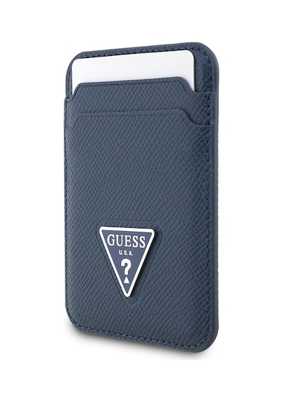 Guess  Lisanslı Deri Magnetik Kartlık 2 Hazneli Üçgen Logolu Mavi
