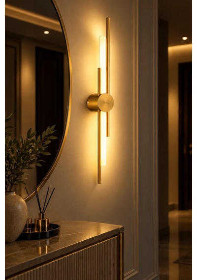 Premıum Eskitme Gold Silindir Led Aplik 3 Renk Dekoratif Duvar Aydınlatması 8w 60 Cm