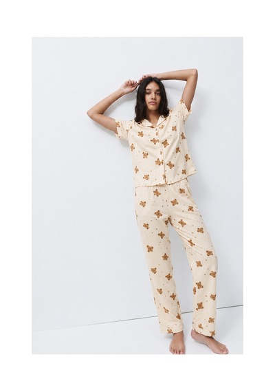Fit Women Standart Boy Elastanlı Kırık Beyaz Pijama Takımı