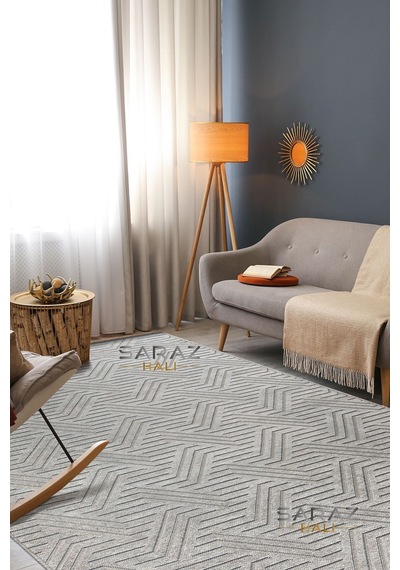 Saraz Halı Ada Kilim Modern Salon Mutfak Koridor Kesme Yolluk Dokuma Makine Halısı Zigzag Gri Gri