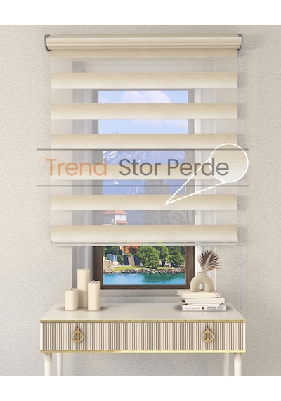 Krem Beyaz Geçişli Etek Dilimsiz Zebra Stor Güneşlik Perde Beyaz-krem