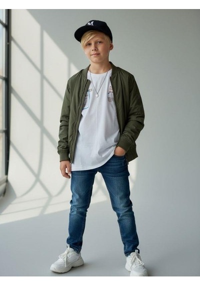 Zekids Erkek Çocuk Pamuklu Gizli Cep Detaylı Oversize T-shirt-16862 Beyaz
