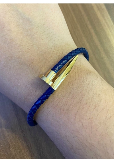 Unisex Çivi Model Gold Renk Detay Lacivert Bileklik Lacivert