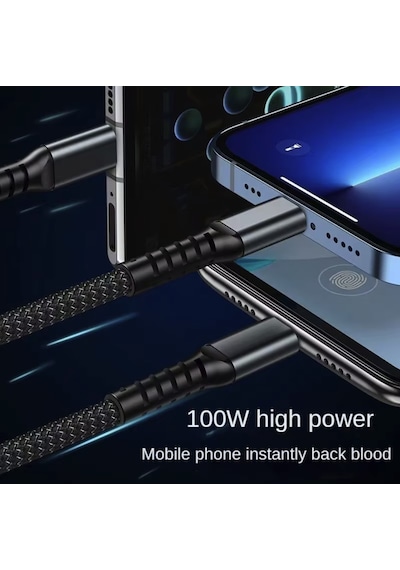 100w Çok Hızlı Kopmaz Spiral 3 Başlıklı Çok Hızlı Şarj Kablosu Telefon Tablet Uyumlu Carplay