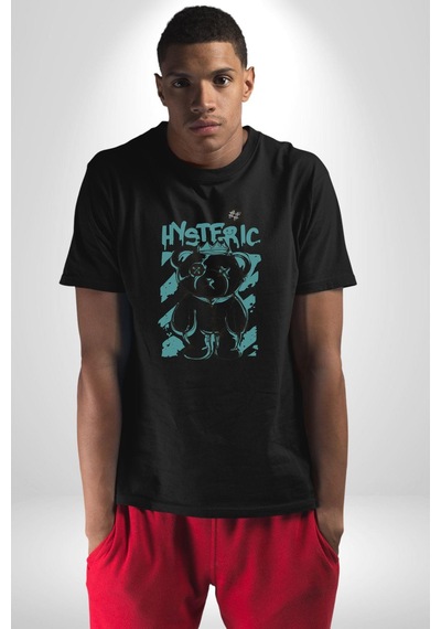 Histerik Unisex Unisex Siyah Organik Baskılı T-shirt Penye Yüksek Kalite Siyah