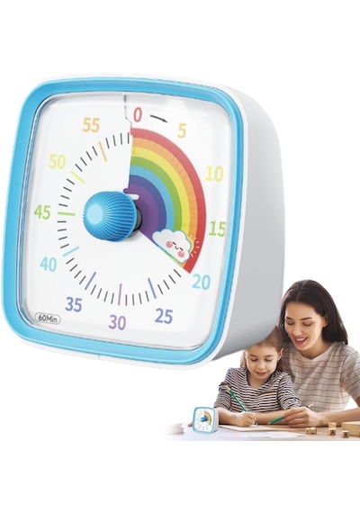Yunbaoit Gece Işıklı Beyaz, Renkli Gökkuşağı Tasarımlı 60 Dakikalık Mekanik Mutfak Ve Çocuk Zamanlayıcı Sevimli Ve Kullanışlı Timer Mavi