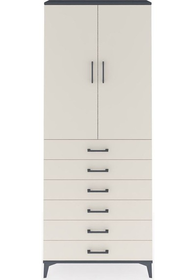 Arges Dolap 2 Raflı 6 Çekmeceli 2 Kapaklı 88x30x221 Antrasit-aytaşı Antrasit