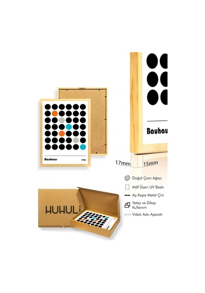 Doğal Ahşap Çerçeveli Geometrik Desenli Tablo - Canlı Tonlar Huhu1100