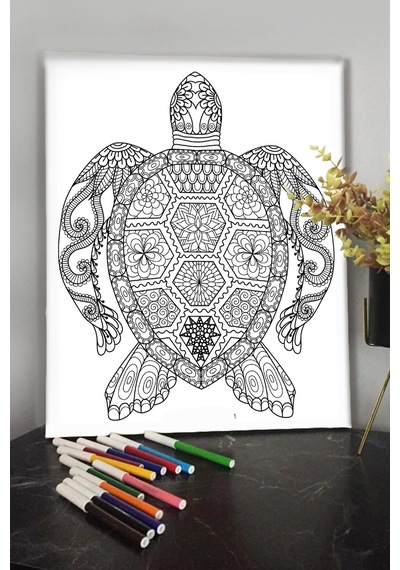 Kaplumbağa 40x30cm Çocuklar Için Özel Boyanabilir Tablo Tuval Mandala Kalem Hediyesi Yoktur.