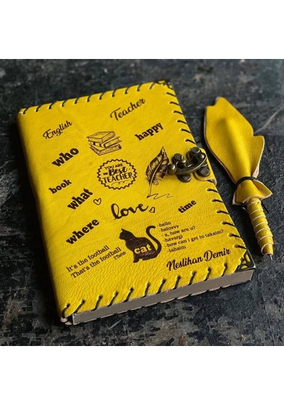 İngilizce Öğretmenine İsme Özel Deri Defter