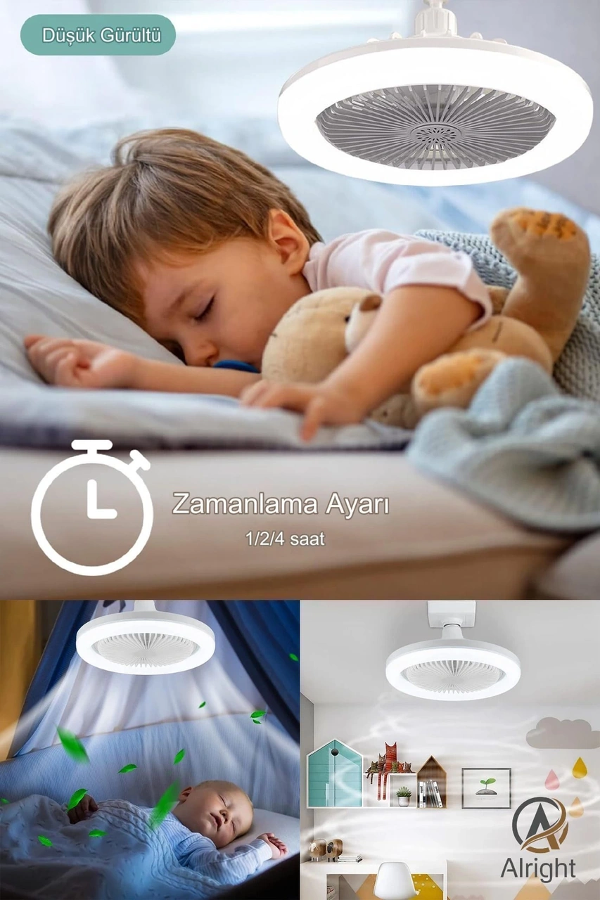 Yeni Nesil E27 Duylu Kumandalı Tavan Vantilatörlü Led Lamba 3 Hız Ayarı Ve 3 Renk Ayarı Çok Renkli
