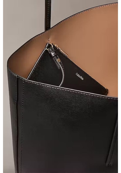 Calvin Klein Kadın Cüzdanlı Klasik Tote Omuz Çantası - Siyah Black/toasted Coconut