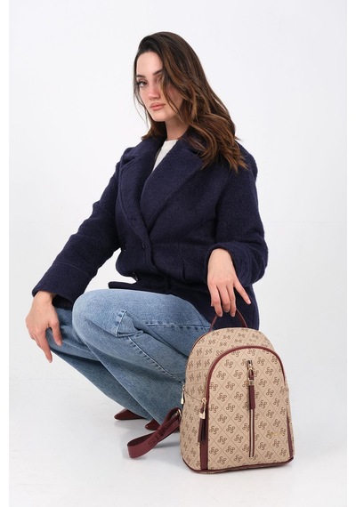 Silver Polo Sp901 Kadın Sırt Çantası Monogram Koyu Bej-bordo
