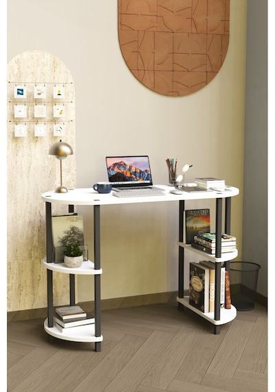 Soft Oval Çalışma Masası Çok Raflı Bilgisayar Masası Modern Ofis Ve Ev Çalışma Masası Beyaz Soft Oval Çalışma Masası Çok Raflı Bilgisayar Masası Modern Ofis Ve Ev Çalışma Masası Beyaz