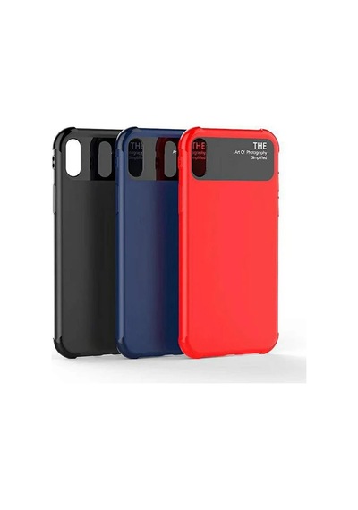iPhone Uyumlu X Xs 10 Fit Premium Silikon+ Cam Kılıf- 5775 Kırmızı