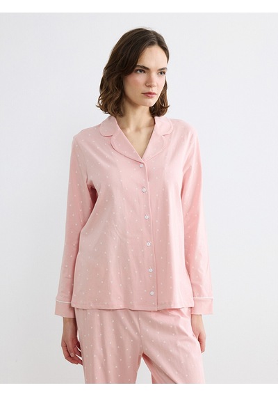 Lcw Dream Pembe Gömlek Yaka Kalp Baskılı Kadın Pijama Takımı