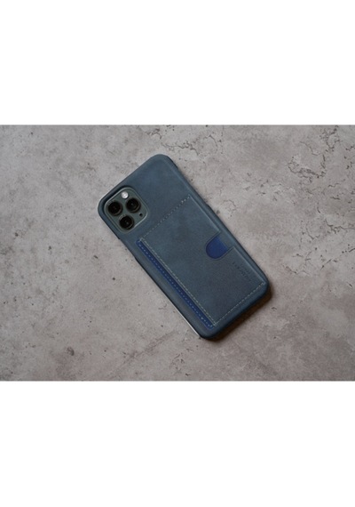 Kartlıklı Tutacaklı Apple Uyumlu iPhone Hakiki Deri Koruyucu Kılıf 12 Pro Lacivert