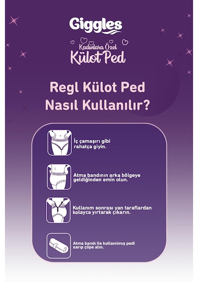 Giggles Külot Ped 52-100 Bel Ölçüsü 360 Esnek Beden Sızdırmaz Regl Gece Külodu 3 Paket 12 Adet