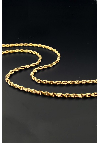 Gümüş Kaplama 316 L Paslanmaz Çelik Kz-106 Singapur Örme Halat Zincir Kolye 3 Mm. Gold Altın