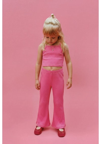 Magu Kız Çocuk Pembe Fitilli Crop Tayt Takım