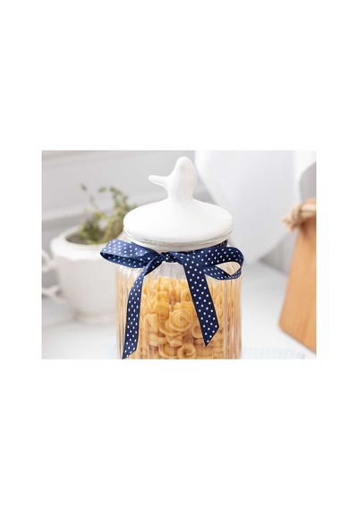 Adenya Sepeti Madame Coco Kuşlu Kavanoz Silindir 1300ml Lacivert