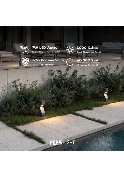FoneLight Dualluz 35 cm LED Bahçe Set Üstü Aydınlatma Antrasit Alüminyum IP65 Peyzaj Yürüyüş Yolu Bahçe Lambası 3000K