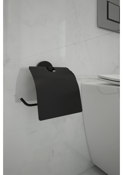 Alper Banyo Lotus Yapışkanlı Siyah Kapaklı Tuvalet Kağıtlığı