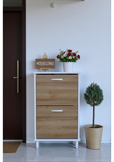 Eliusta Kalvo 52 Cm Genişlikte Meşe Renk Ayakkabılık 52x86x26 Cm Ayaklı Ayakkabılık Meşe