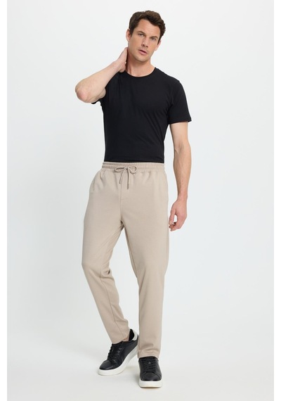 Tudors Erkek Regular Fit Klasik Kesim Beli Lastikli Bağcıklı Bej Jogger Pantolon-41772 Bej