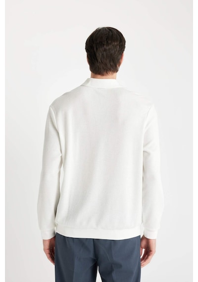 Defacto Regular Fit Polo Yaka Jakarlı Triko Sweatshirt A9785AX24AUWT32 Beyaz