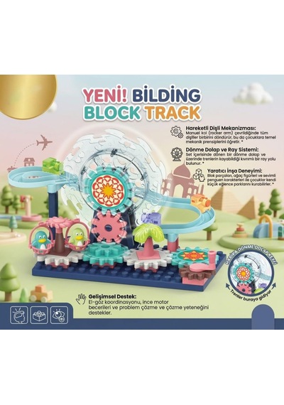 Lunapark Temalı Dönme Dolap Ve Tren Raylı Penguen Figürlü Dıy Çarklı Eğitici Yapı Oyuncak Seti